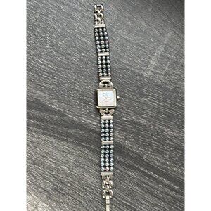 Lucida Ladies Watch with a silver-tone, square face, a silver-tone bead bracelet